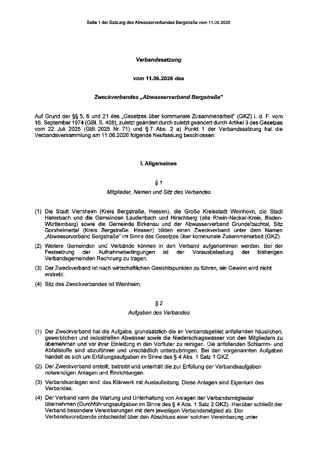 Verbandssatzung vom 11.06.2026